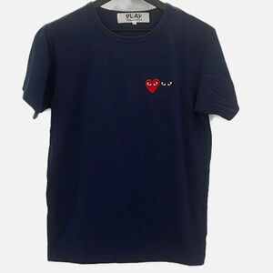 PLAY Comme des Garcons Twin Hearts Short Sleeve Unisex T Shirt in Navy - Large